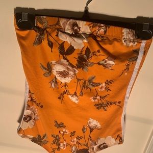 Orange Floral Body Suit Sleeveless